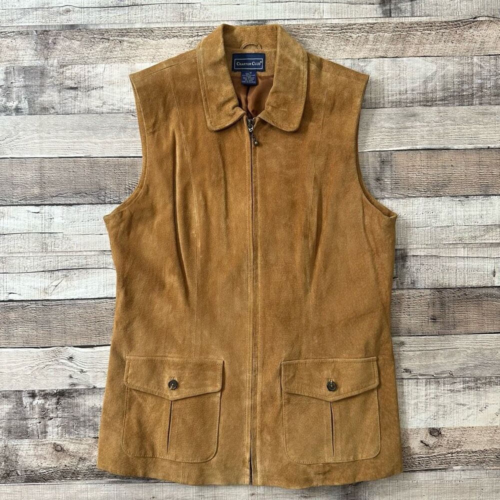Vintage Charter Club Suede Genuine Leather Zip Up Vest Western Cowboy | Size M
